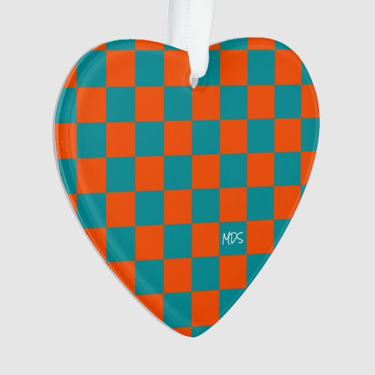 School Sports Checkboard INITIALS Orange Blue Ornament (Vorderseite)
