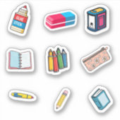 School Supplies Sticker Pack - Cartoon Illustratio (Vorderseite)