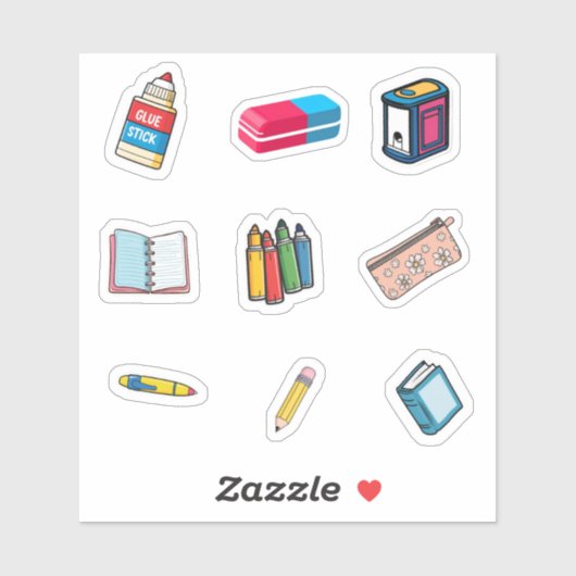 School Supplies Sticker Pack - Cartoon Illustratio (Blatt)
