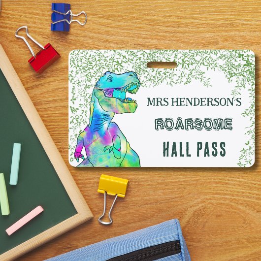 School Teacher Hall Pass Dinosaur Roarsome Ausweis