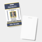 School Teacher ID Badge Template With Barcode Blue Ausweis (Vorder- & Rückseite)