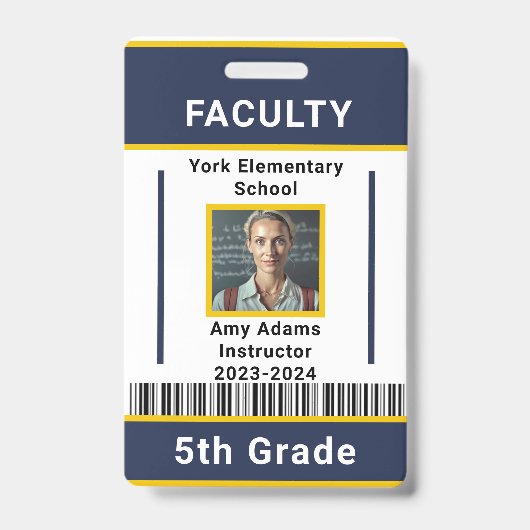 School Teacher ID Badge Template With Barcode Blue Ausweis (Vorderseite)
