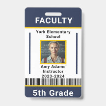 School Teacher ID Badge Template With Barcode Blue
