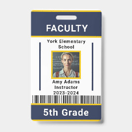 School Teacher ID Badge Template With Barcode Blue Ausweis