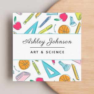 School Things Objects Mustertehrer farbenfroher Sp Quadratische Visitenkarte