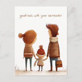 Schoolboy hält Hände bei seiner Mutter und seinem  Postkarte