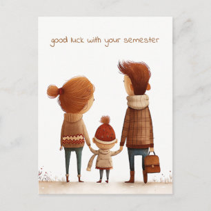 Schoolboy hält Hände bei seiner Mutter und seinem  Postkarte