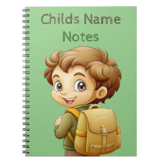 Schoolboy mit Rucksack-Anmerkungen Notebook Notizblock