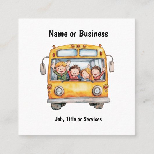 Schoolbus mit glücklichen Kindern Quadratische Visitenkarte (Vorderseite)