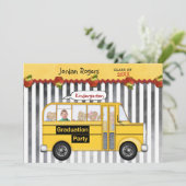 Schoolbus Teddy Bear Foto Kindergarten Abschluss Einladung (Stehend Vorderseite)