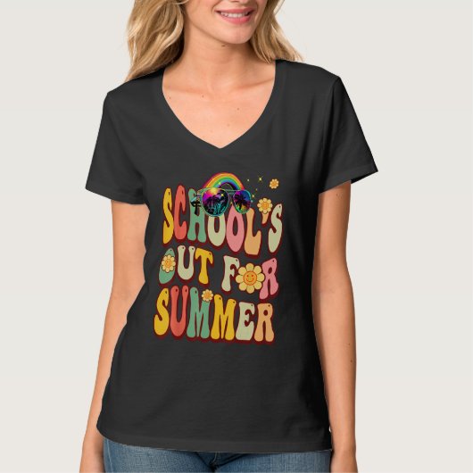 Schools Out for Summer Retro Groovy Teacher Tie Dy T-Shirt (Vorderseite)