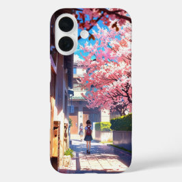 Schoolyard im Frühling - Nostalgische Anime-Szene iPhone 16 Hülle