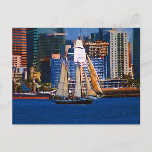 Schooner, Hafen San Diego, CA Postkarte (Vorderseite)