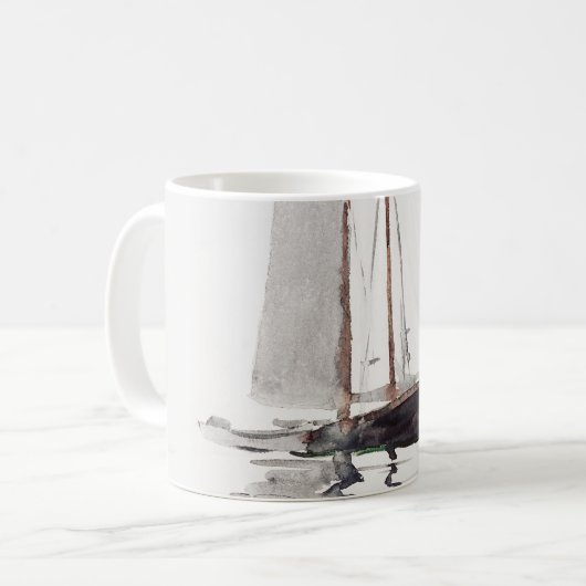 Schöoner mit zwei Masten mit Dory von Winslow Home Kaffeetasse (Vorderseite Links)