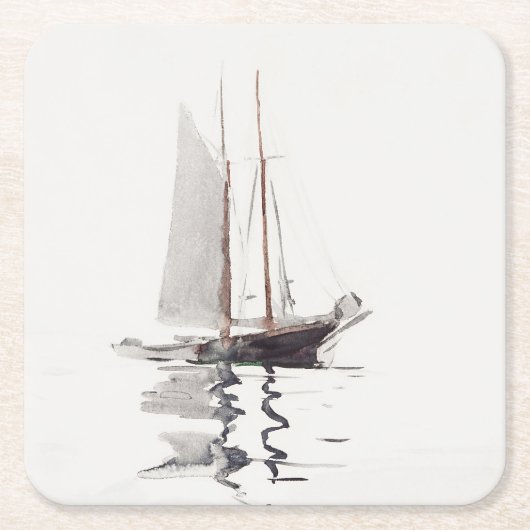 Schöoner mit zwei Masten mit Dory von Winslow Home Rechteckiger Pappuntersetzer (Vorderseite)