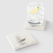 Schöoner mit zwei Masten mit Dory von Winslow Home Steinuntersetzer (Seitenansicht)