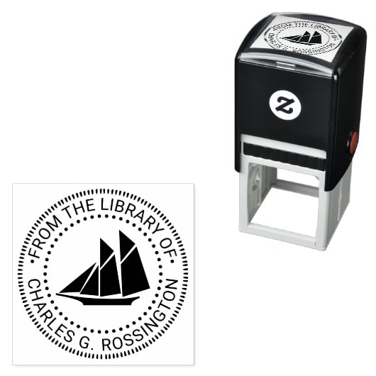 Schooner Sailboat Nautic Library Name Permastempel (Beispiel)