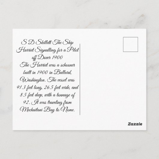 Schooner Schiff Harriet 1900er Postkarte (Rückseite)