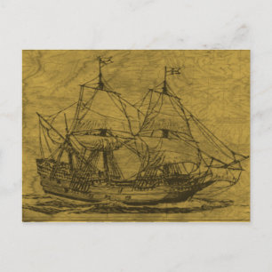 Schooner und Vintage Karte