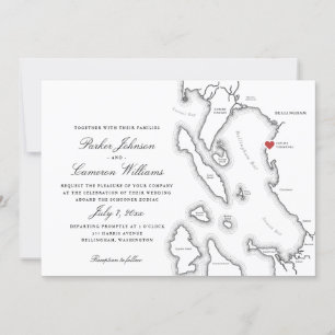 Schooner Zodiac Bellingham Bay WA Map Wedding Einladung