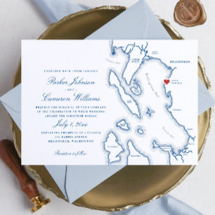 Schooner Zodiac Bellingham Bay WA Map Wedding Einladung