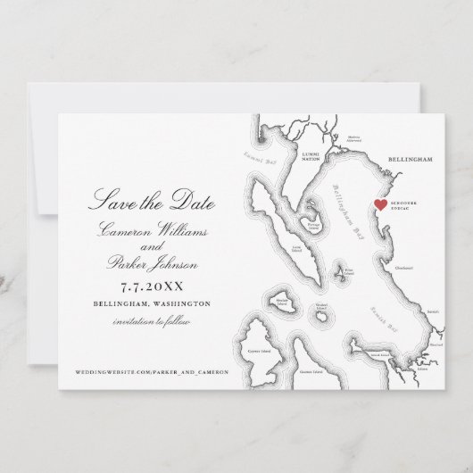 Schooner Zodiac Bellingham Bay WA Map Wedding Save The Date (Vorderseite)