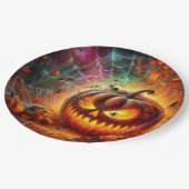 Schöpferische Jack-o-Laterne und Spinnen Pappteller (Schrägansicht)