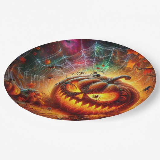 Schöpferische Jack-o-Laterne und Spinnen Pappteller (Schrägansicht)