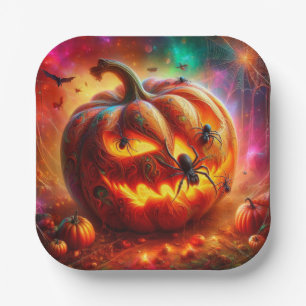 Schöpferische Jack-o-Laterne und Spinnen Pappteller