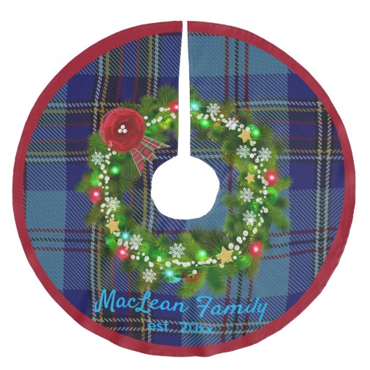 Schotten Blue MacLean Tartan Wreath Name Tree Skir Polyester Weihnachtsbaumdecke (Vorderseite)