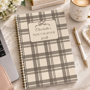 Schottenmuster Taupe Creme Schleife Neues Kapitel Notizblock