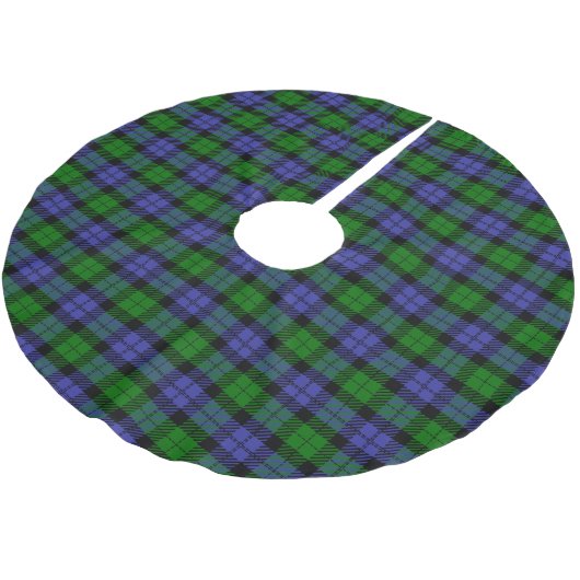 Schottisch-blau-grüner Tartan Polyester Weihnachtsbaumdecke (Schrägansicht)