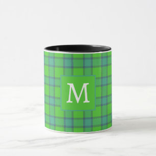 Schottisch grün & blau kariert Tartan Monogramm Na Tasse