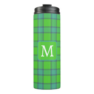 Schottisch grün & blau kariertes Tartan Monogramm Thermosbecher