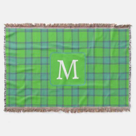 Schottisch grün & blau Karo Tartan Monogramm Decke (Vorderseite)
