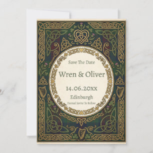 Schottisch-irische Shamrock-Distel-Hochzeitseinlad Save The Date