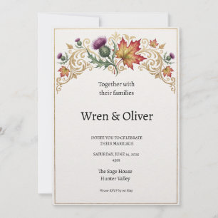 Schottisch-kanadische Ahorn-Distel-Hochzeitseinlad Einladung