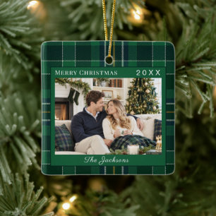 Schottisch Kariert Grün Foto Weihnachten Keramikornament