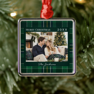 Schottisch Kariert Grün Foto Weihnachten Ornament Aus Metall