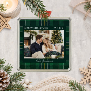 Schottisch Kariert Grün Foto Weihnachten Ornament Aus Metall