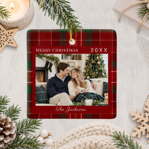 Schottisch Kariert Rot Grün Foto Weihnachten Keramikornament