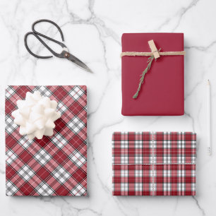 Schottisch Rot-Weiß Karo Geschenkpapier Set
