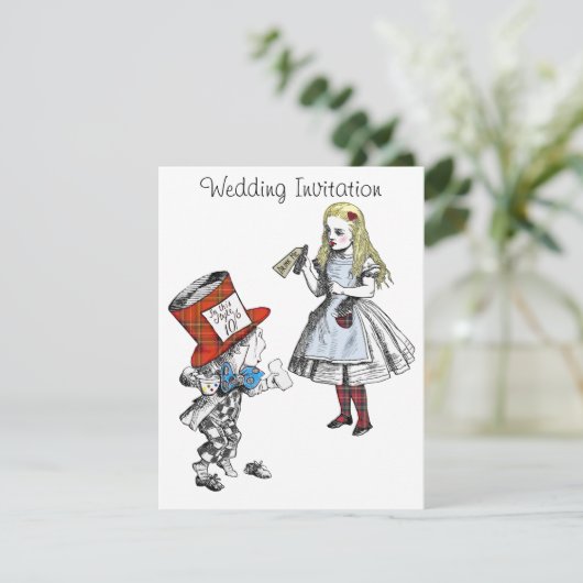 Schottische Alice im Wunderland Hochzeitseinladung Einladung (Stehend Vorderseite)