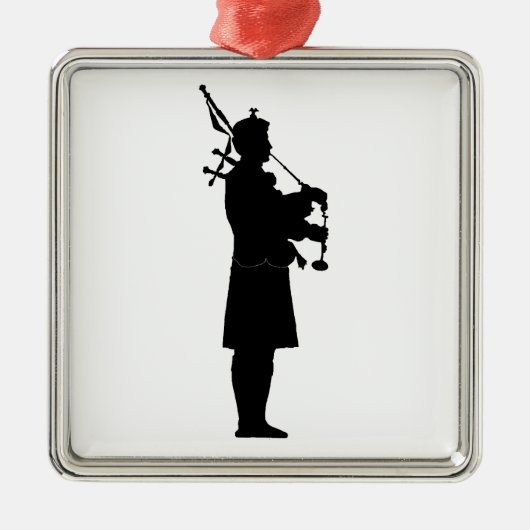 schottische Bagpiper-Silhouette Silbernes Ornament (Vorne)