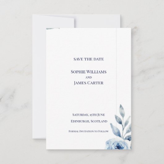 Schottische Blaue Blatt Botanische Minimale Hochze Save The Date (Vorderseite)