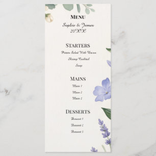 Schottische Blaue Glocken-Distel-Hochzeit Menükarte