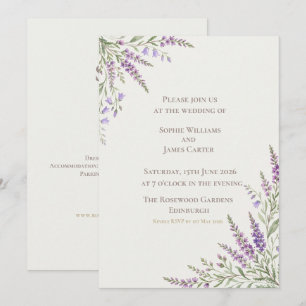 Schottische Blauglocken-Lavendel-Ecken-Hochzeit Einladung