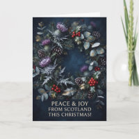 Schottische botanische Weihnachtskarte Frieden und