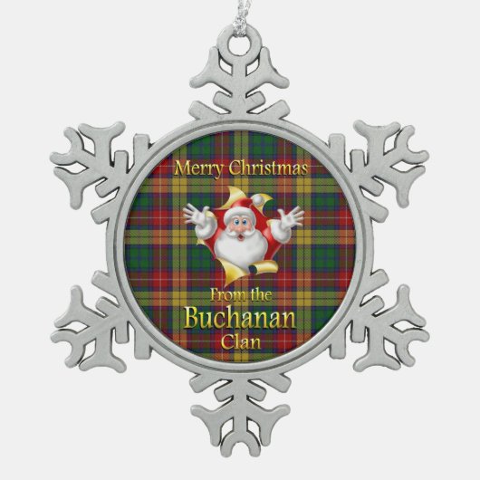 Schottische Clan-Buchanan-Weihnachtsverzierung Schneeflocken Zinn-Ornament (Vorderseite)