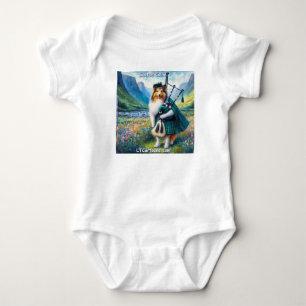 Schottische Collie-Serenade – Dudelsack und Tartan Baby Strampler